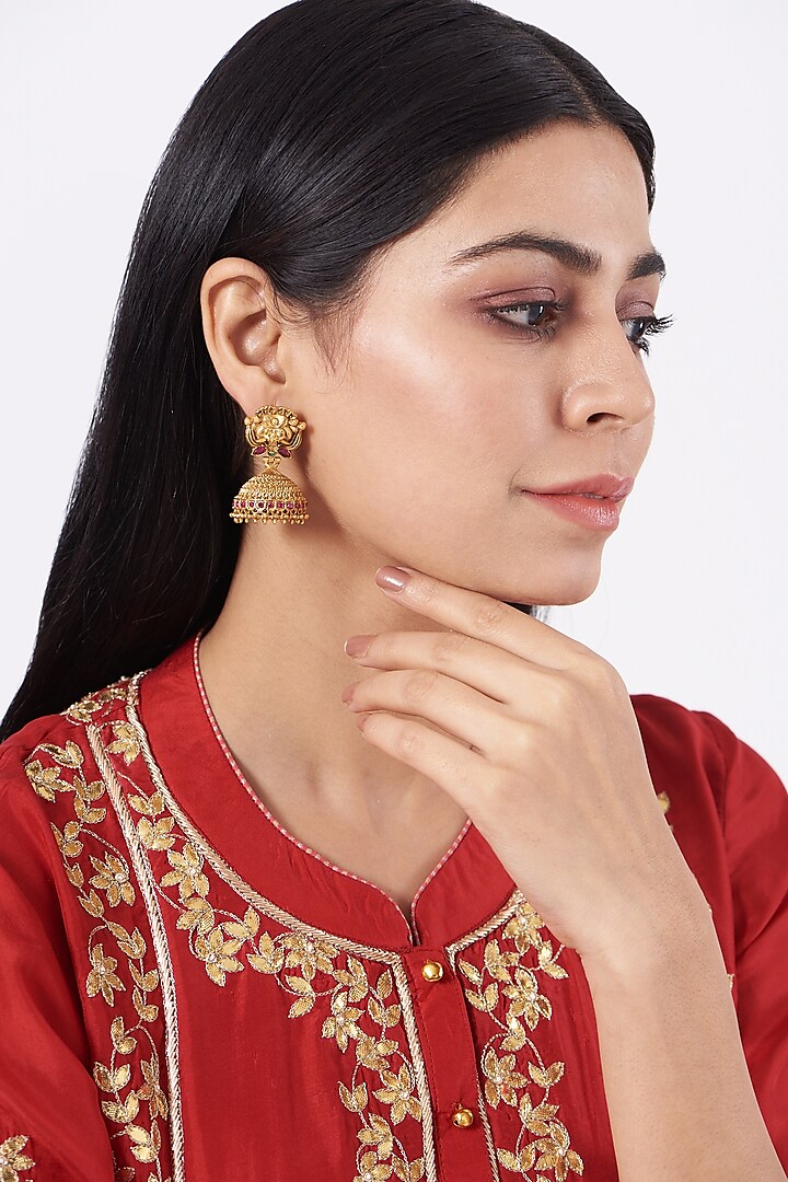 Gold Finish Earrings With Metal Balls by 20AM