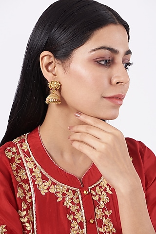 Gold Finish Earrings With Metal Balls by 20AM