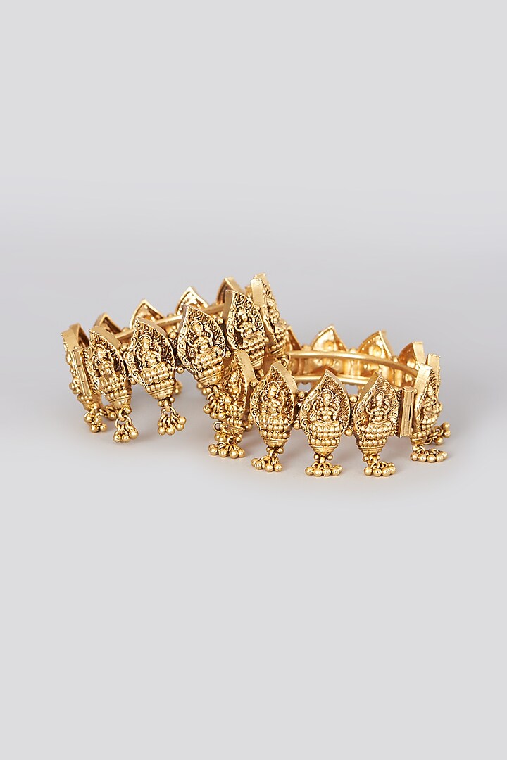 Gold Finish Temple Bangle (Set of 2) by 20AM