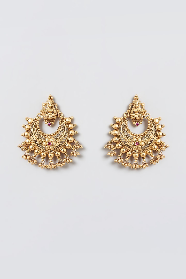 Gold Finish Laxmi Motif Chandbali Earrings by 20AM at Pernia's Pop Up Shop