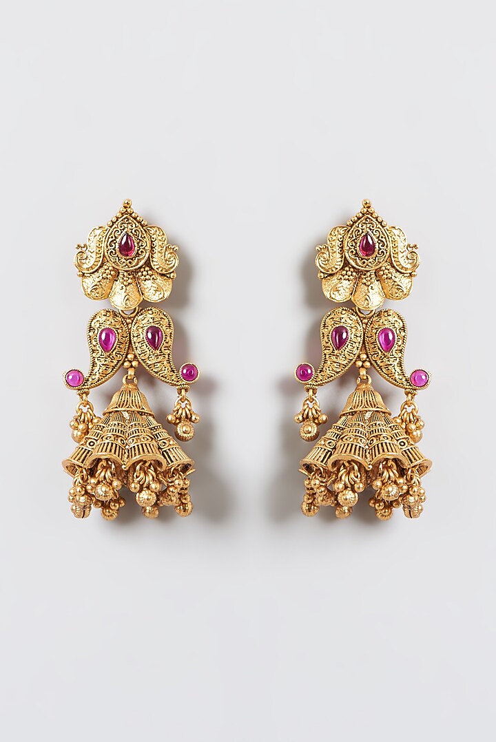 Gold Finish Bead Dangler Earrings by 20AM at Pernia's Pop Up Shop