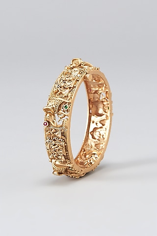 Gold Finish Temple Bangles (Set of 2) by 20AM