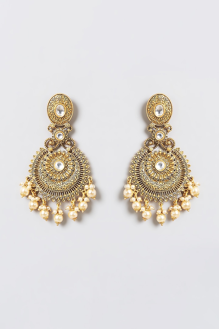 Gold Finish Kundan Polki Dangler Earrings by 20AM at Pernia's Pop Up Shop