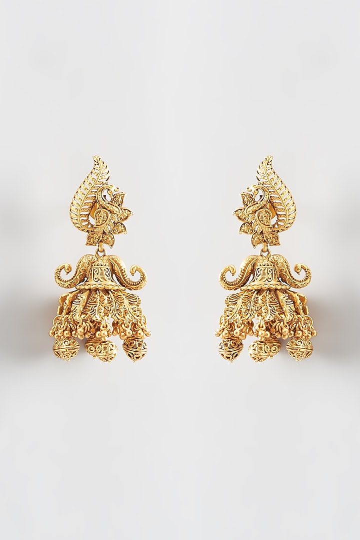 Gold Finish Temple Dangler Earrings by 20AM at Pernia's Pop Up Shop