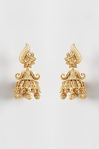 Gold Finish Temple Dangler Earrings by 20AM
