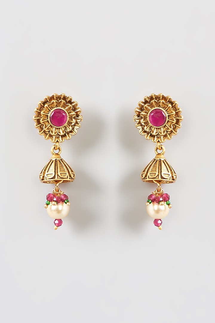 Gold Finish Motif & Bead Long Temple Necklace Set by 20AM at Pernia's Pop Up Shop