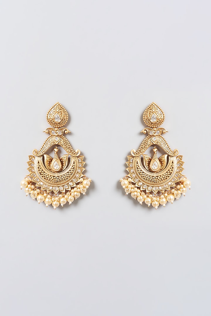 Gold Finish Kundan Polki Dangler Earrings by 20AM at Pernia's Pop Up Shop