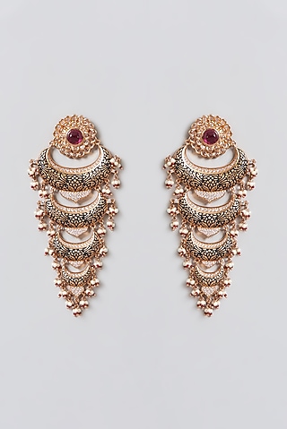 Gold Finish Diamond Dangler Earrings by 20AM