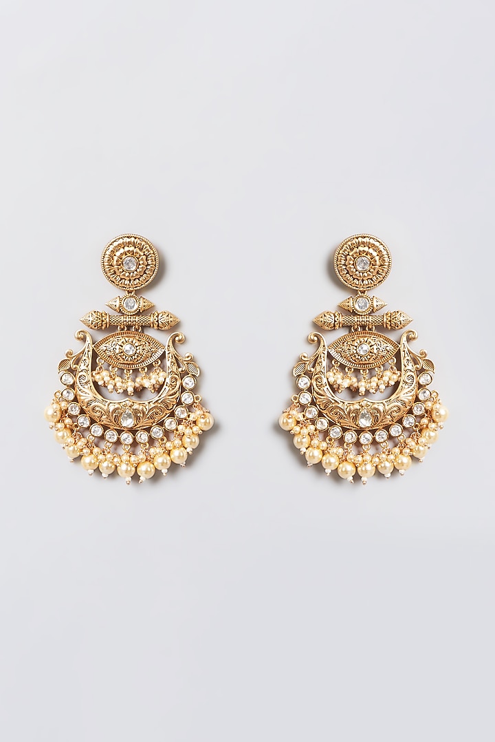 Gold Finish Kundan Polki Dangler Earrings by 20AM at Pernia's Pop Up Shop