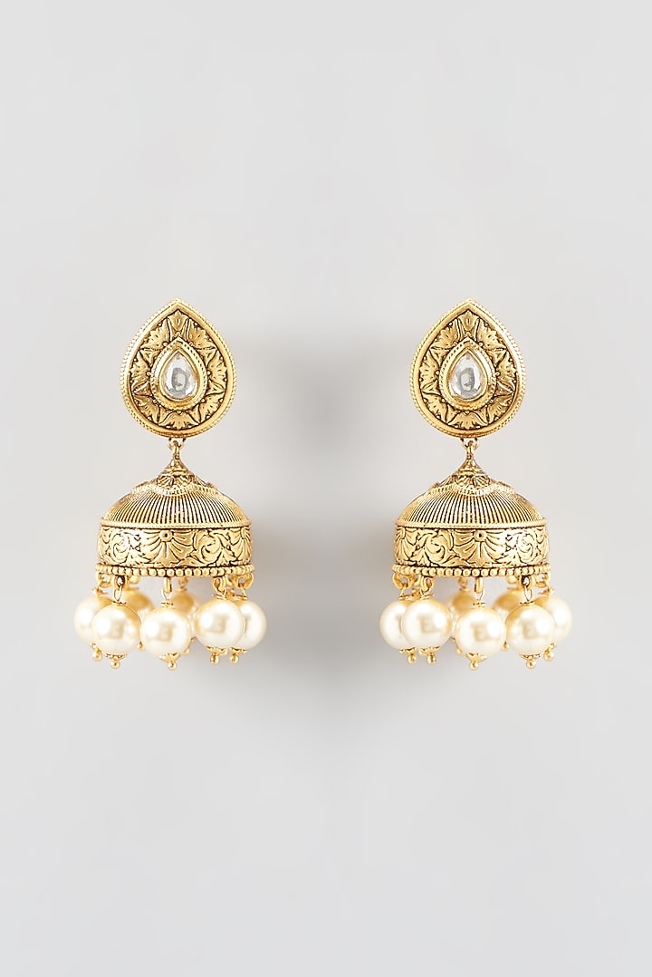 Gold Finish Kundan Polki Dangler Earrings by 20AM at Pernia's Pop Up Shop