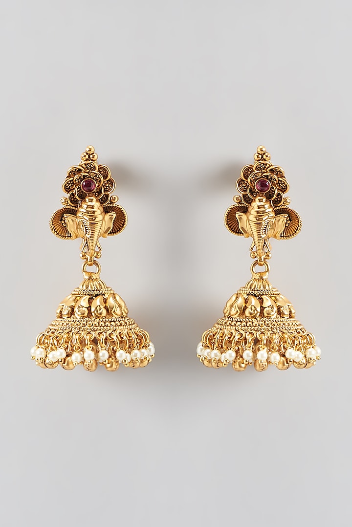 Gold Finish Ganesha Motif Dangler Earrings by 20AM