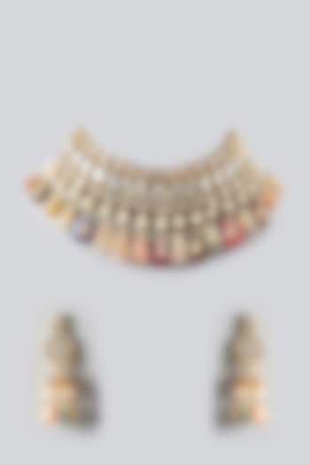 Gold Finish Kundan Polki Choker Necklace Set by 20AM