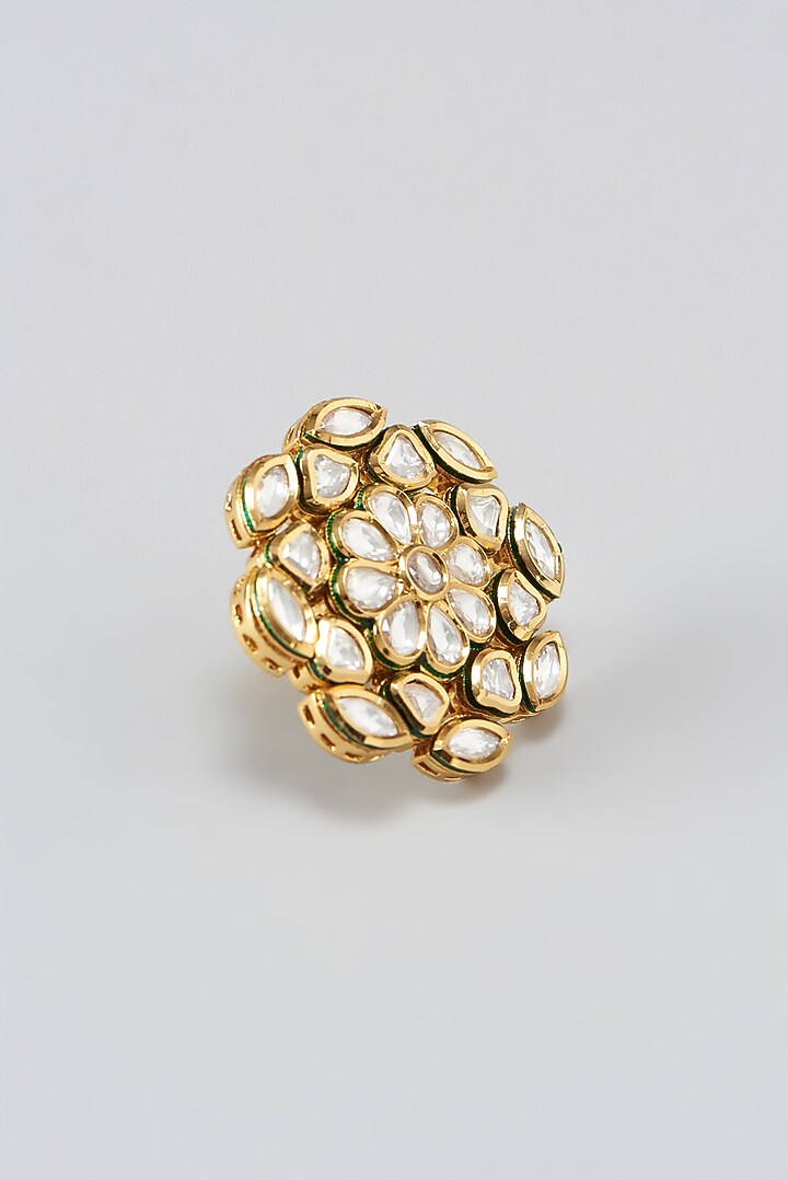 Gold Finish Kundan Polki Ring by 20AM at Pernia's Pop Up Shop
