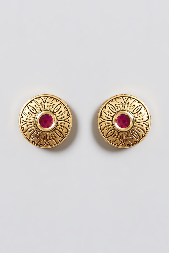 Gold Finish Synthetic Stones Temple Stud Earrings by 20AM at Pernia's Pop Up Shop