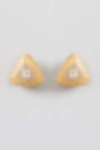 Gold Finish Kundan Polki & Zircon Temple Stud Earrings by 20AM at Pernia's Pop Up Shop