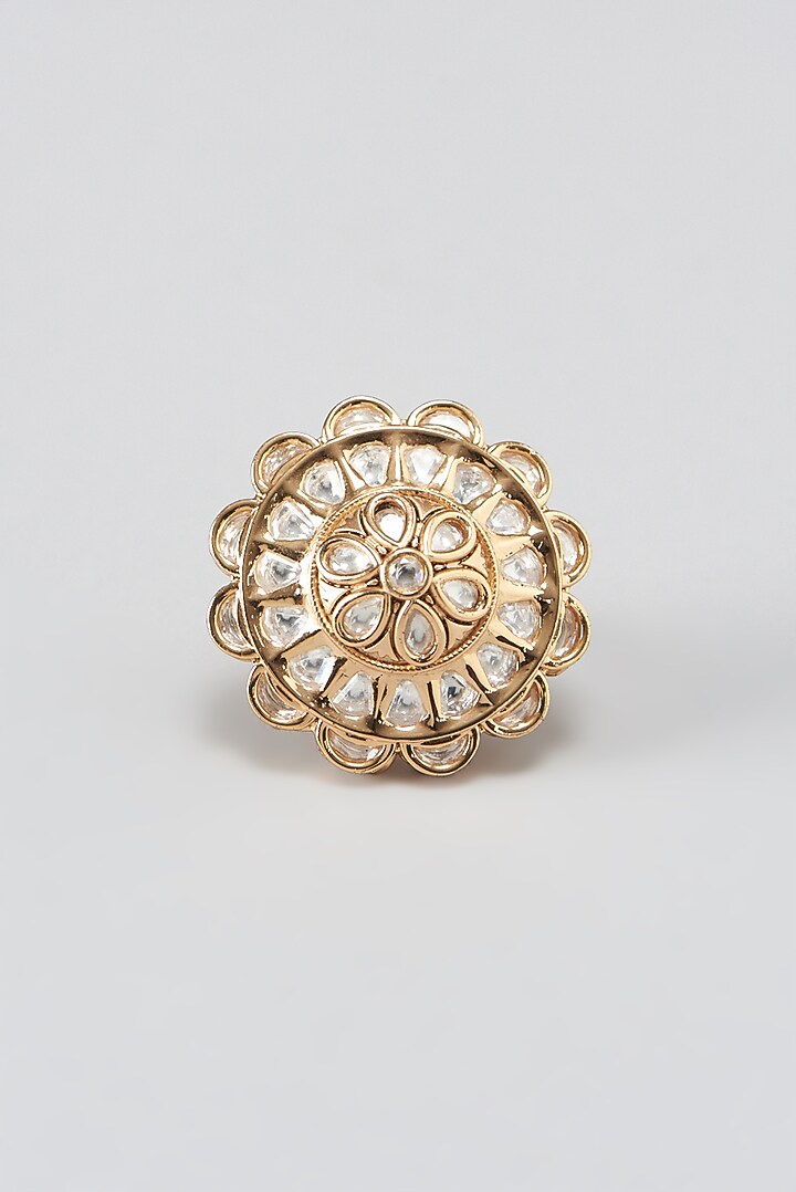 Gold Finish Kundan Polki Ring by 20AM at Pernia's Pop Up Shop