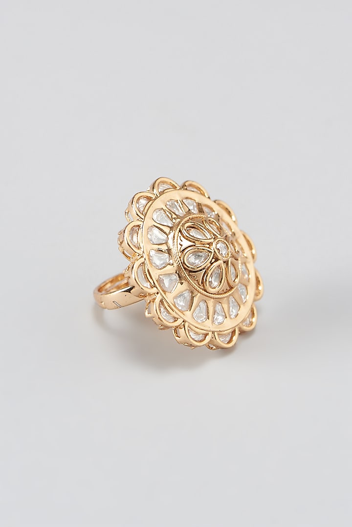 Gold Finish Kundan Polki Ring by 20AM at Pernia's Pop Up Shop