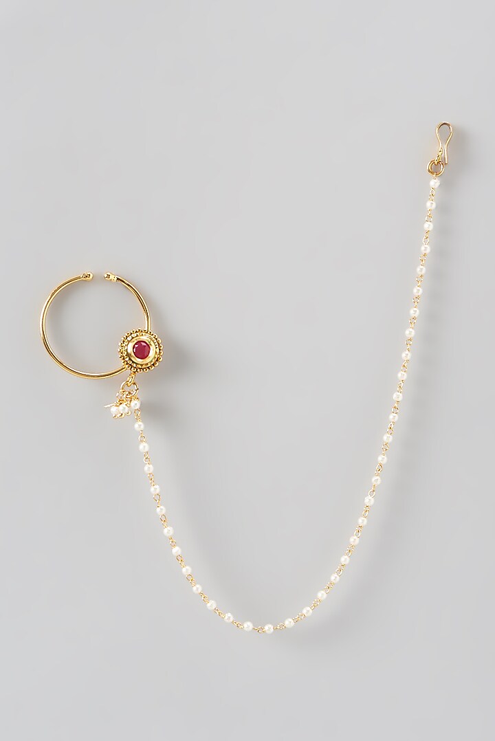 Gold Finish Pearl Nath by 20AM at Pernia's Pop Up Shop