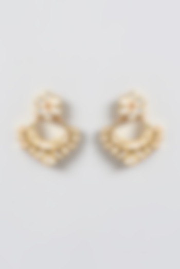 Gold Finish Kundan Polki Chandbali Earrings by 20AM