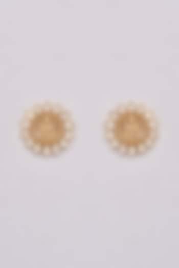 Gold Finish Kundan Polki Stud Earrings by 20AM at Pernia's Pop Up Shop