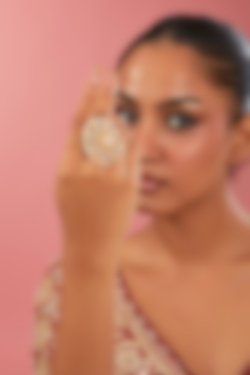 Gold Finish Kundan Polki & White Stone Ring by 20AM at Pernia's Pop Up Shop