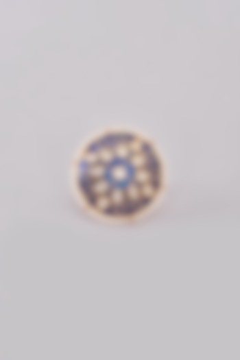 Gold Finish Kundan Polki & White Stone Enameled Ring by 20AM at Pernia's Pop Up Shop