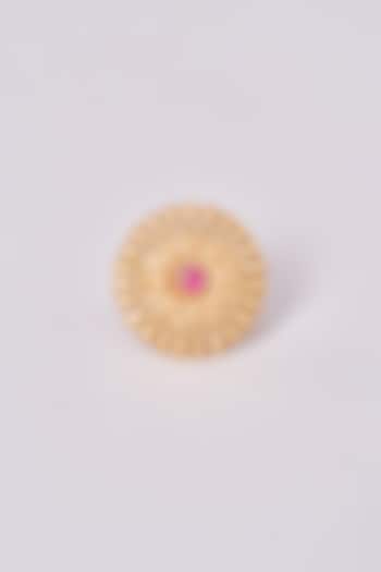 Gold Finish Pink Synthetic Stone Temple Ring by 20AM at Pernia's Pop Up Shop