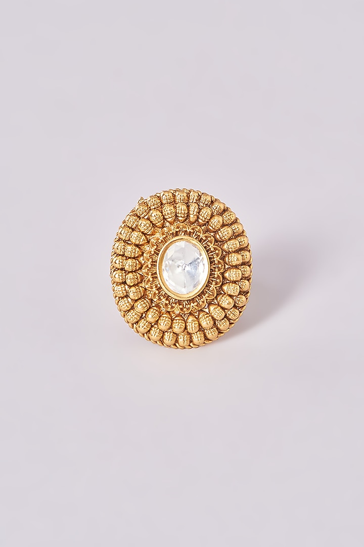 Gold Finish Kundan Polki Ring by 20AM at Pernia's Pop Up Shop