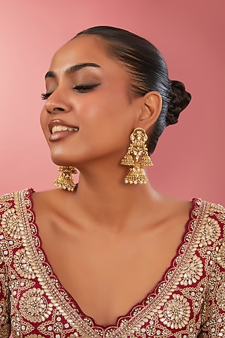 Gold Finish Kundan Polki Dangler Earrings by 20AM