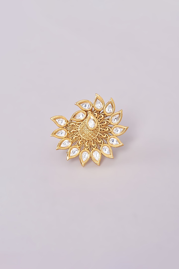 Gold Finish Kundan Polki Ring by 20AM at Pernia's Pop Up Shop