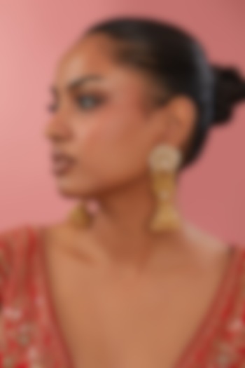 Gold Finish Kundan Polki Floral Dangler Earrings by 20AM at Pernia's Pop Up Shop