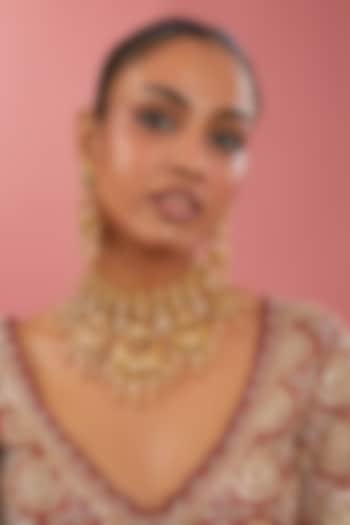 Gold Finish Kundan Polki Choker Necklace Set by 20AM at Pernia's Pop Up Shop