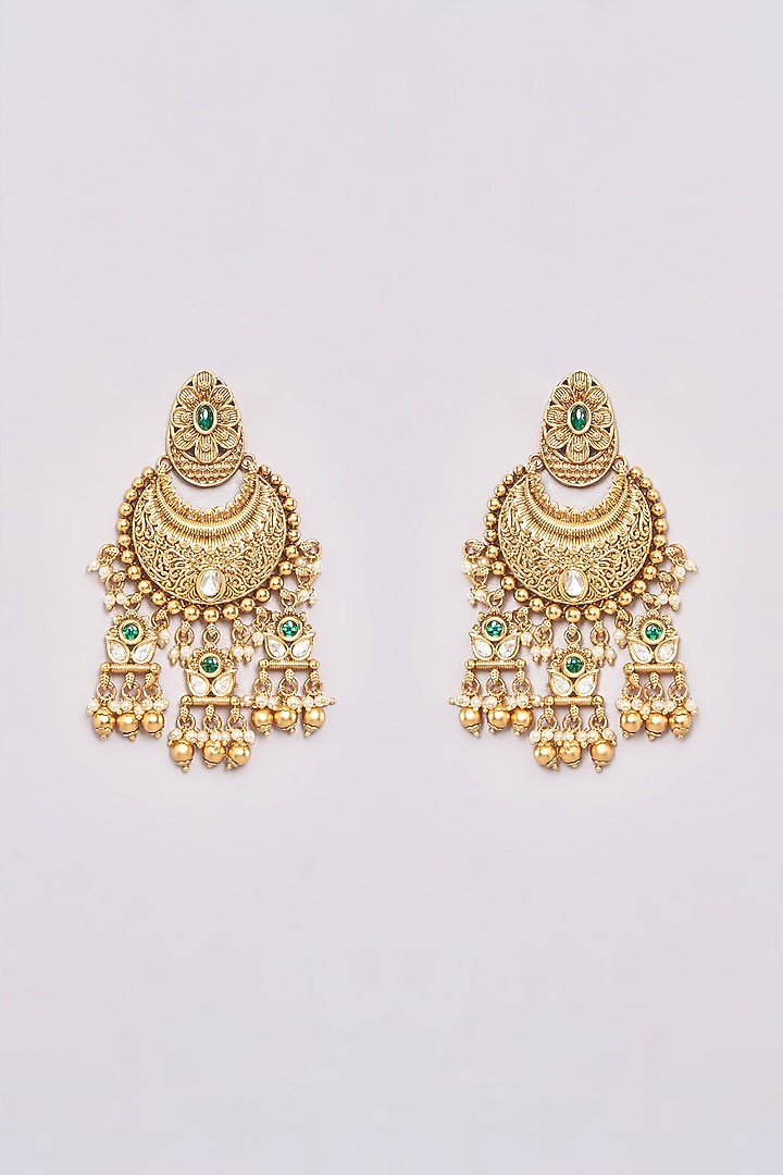 Gold Finish Kundan Polki & Green Stone Choker Necklace Set by 20AM at Pernia's Pop Up Shop