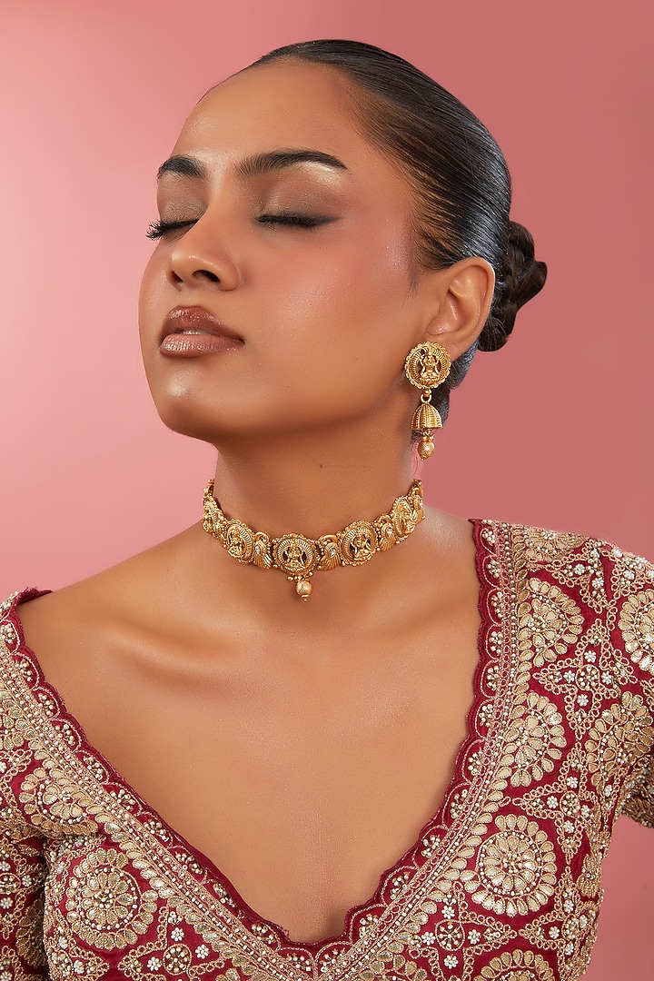 Gold Finish Motif Temple Choker Necklace Set by 20AM at Pernia's Pop Up Shop