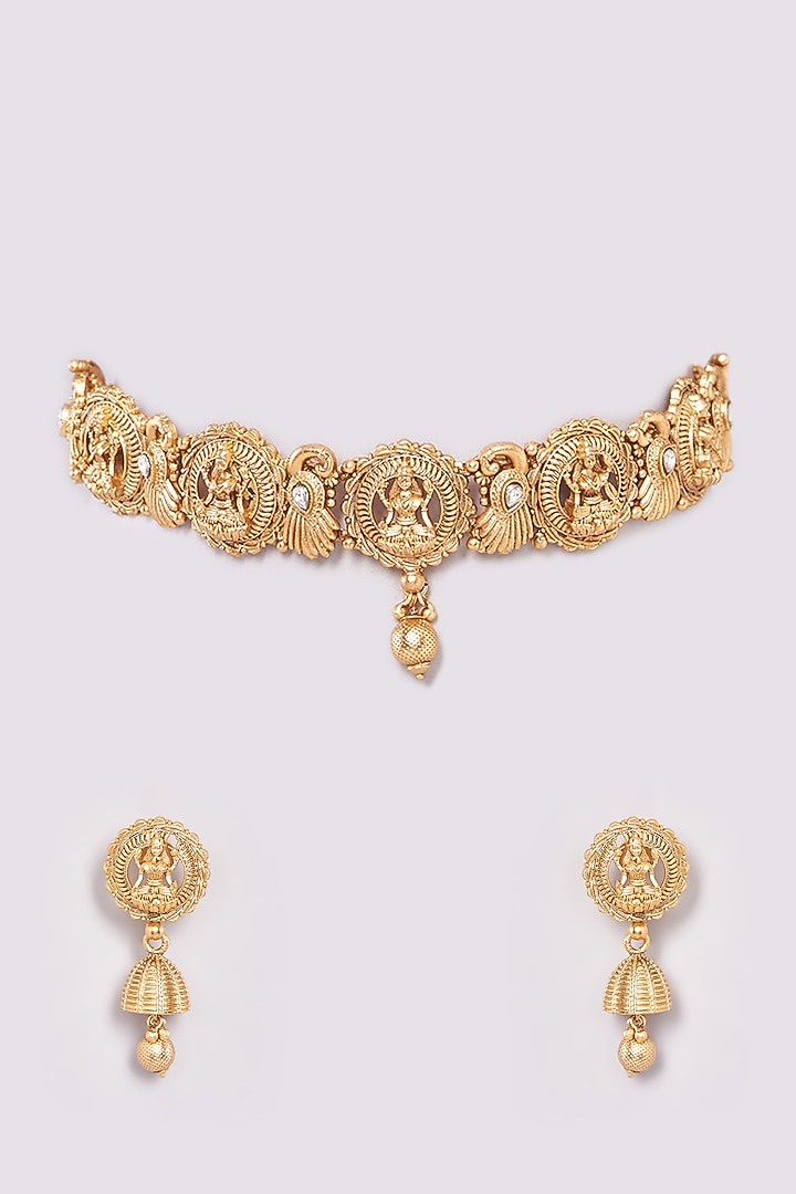 Gold Finish Motif Temple Choker Necklace Set by 20AM at Pernia's Pop Up Shop