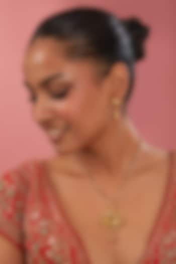 Gold Finish Red & Green Synthetic Stone Long Temple Necklace Set by 20AM at Pernia's Pop Up Shop