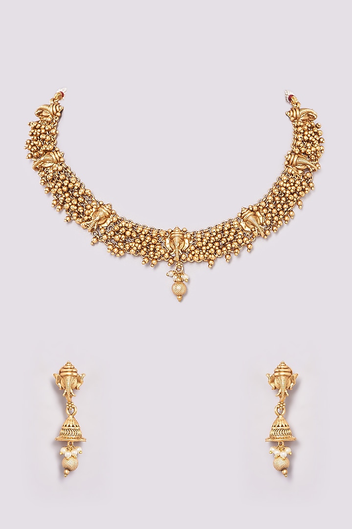 Gold Finish Motif Temple Choker Necklace Set by 20AM at Pernia's Pop Up Shop