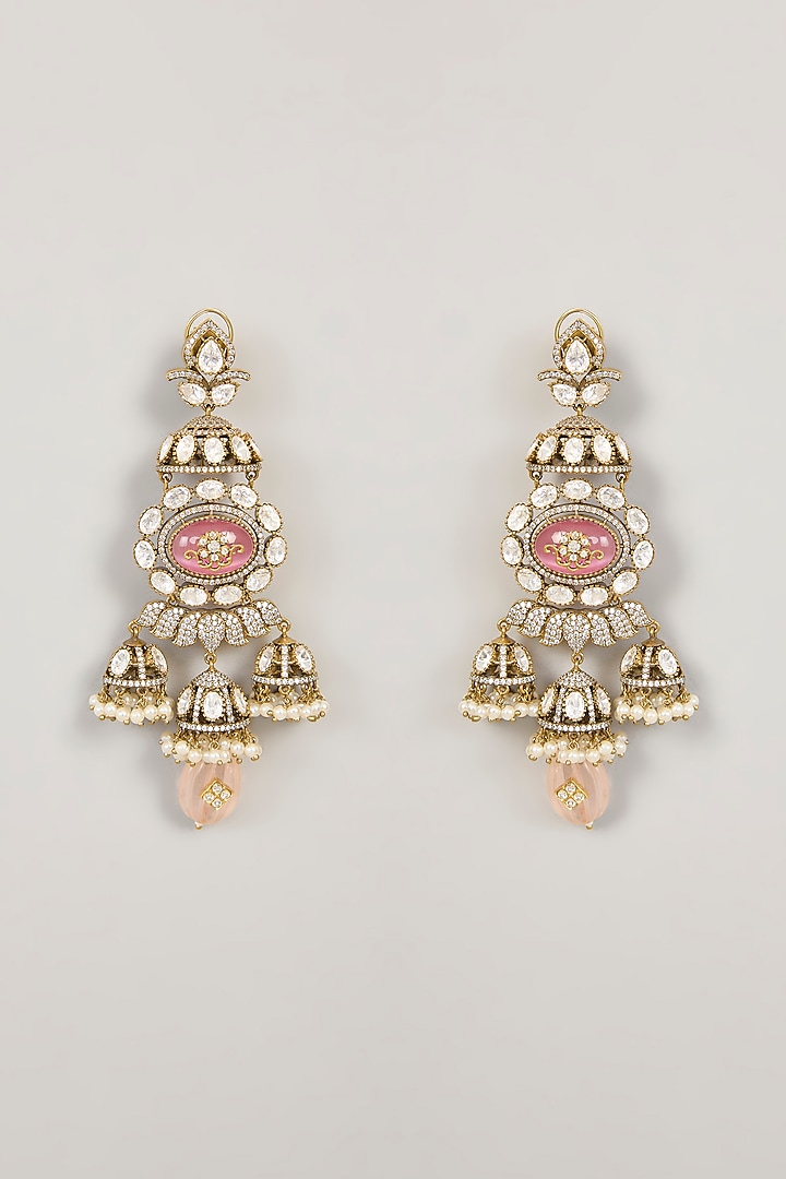 Black Rhodium Finish Kundan Polki & Cubic Zirconia Dangler Earrings by 20AM at Pernia's Pop Up Shop