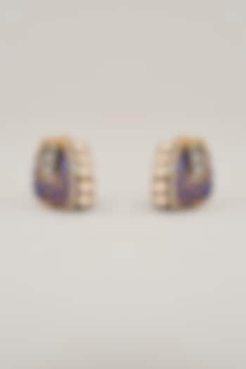 Gold Finish Kundan Polki & Cubic Zirconia Enameled Hoop Earrings by 20AM at Pernia's Pop Up Shop