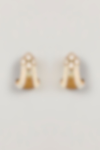 Gold Finish Kundan Polki & White Pearl Hoop Earrings by 20AM at Pernia's Pop Up Shop