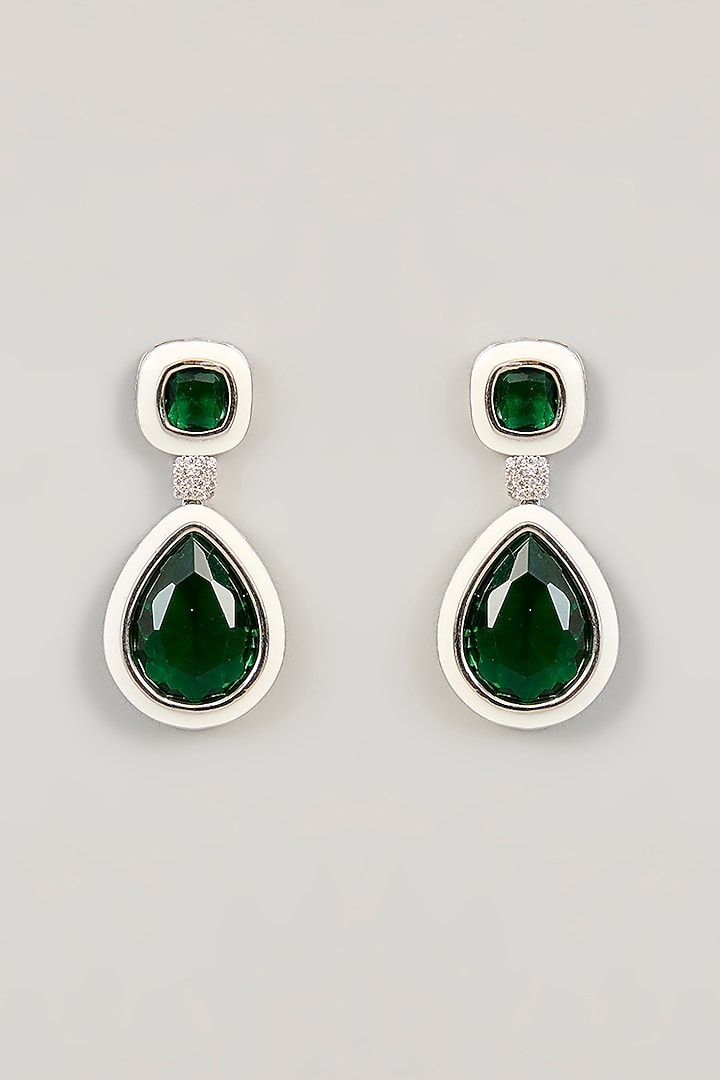 White Finish Green Stone & Diamond Hasli Necklace Set by 20AM at Pernia's Pop Up Shop