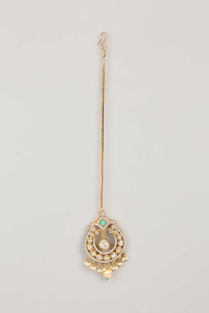 Gold Finish Kundan & Pearl Necklace Set by 20AM at Pernia's Pop Up Shop