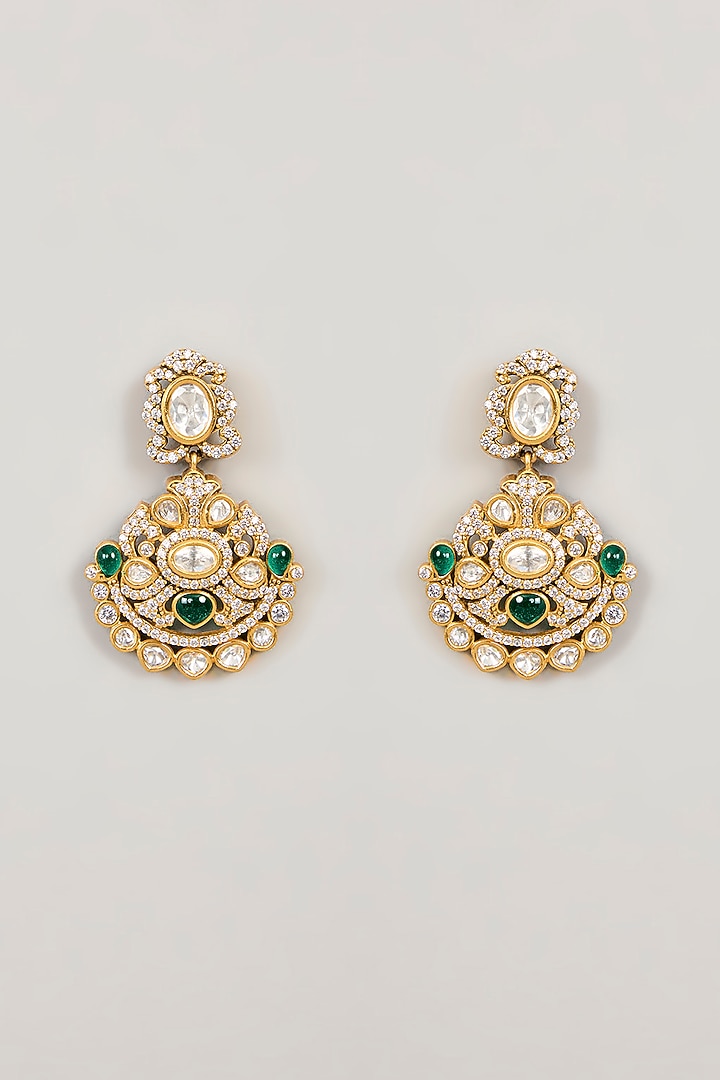 Gold Finish Kundan Polki & Green Gemstone Necklace Set by 20AM at Pernia's Pop Up Shop