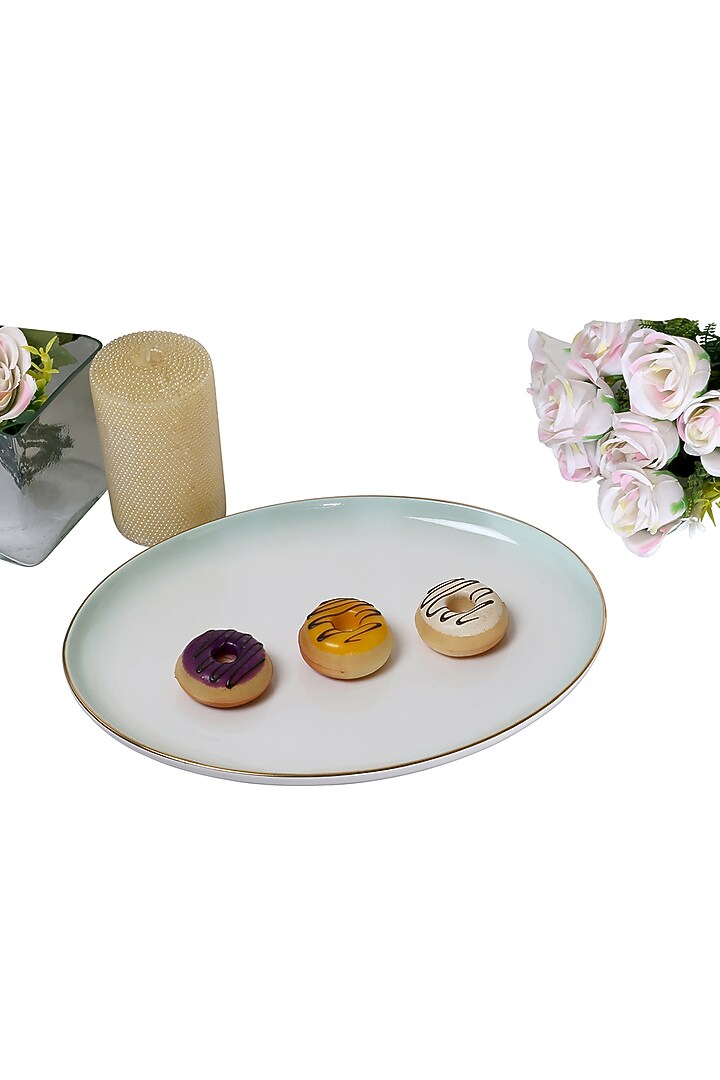White & Green Oval Serving Platter by Home Struck at Pernia's Pop Up Shop