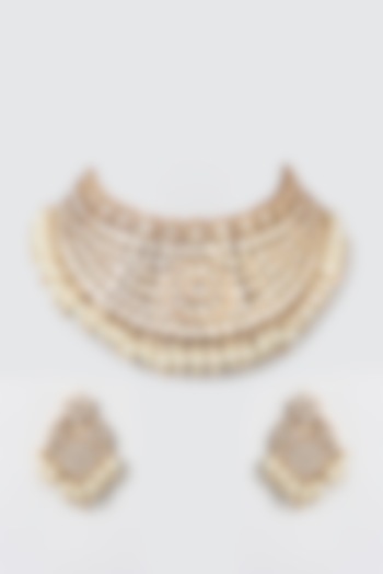 Gold Finish Kundan Polki Temple Choker Necklace Set by 20AM