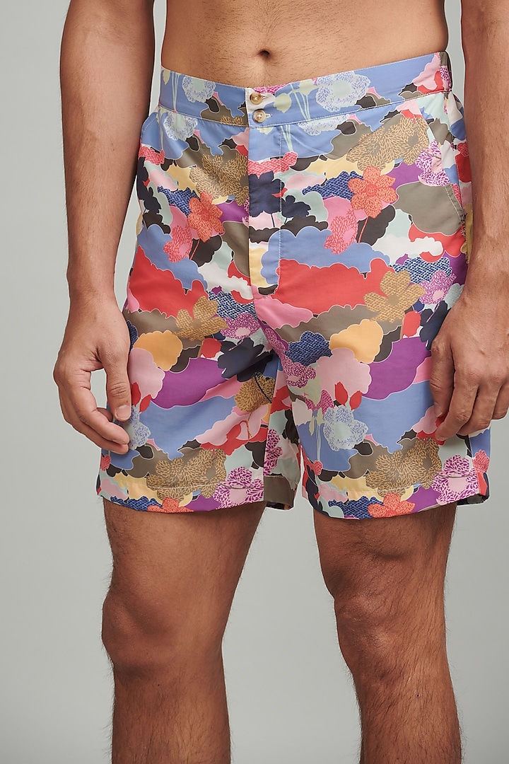 Multi-Colored Printed Semi-Elasticated Swim Shorts by Dash and Dot Men