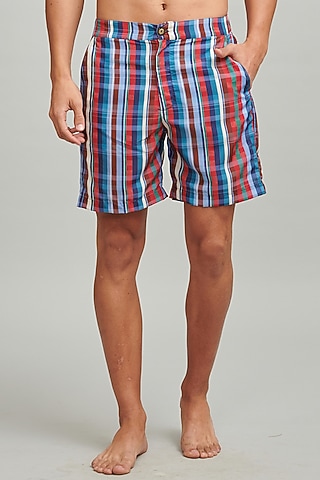 Blue Nylon Printed Semi-Elasticated Swim Shorts by Dash and Dot Men