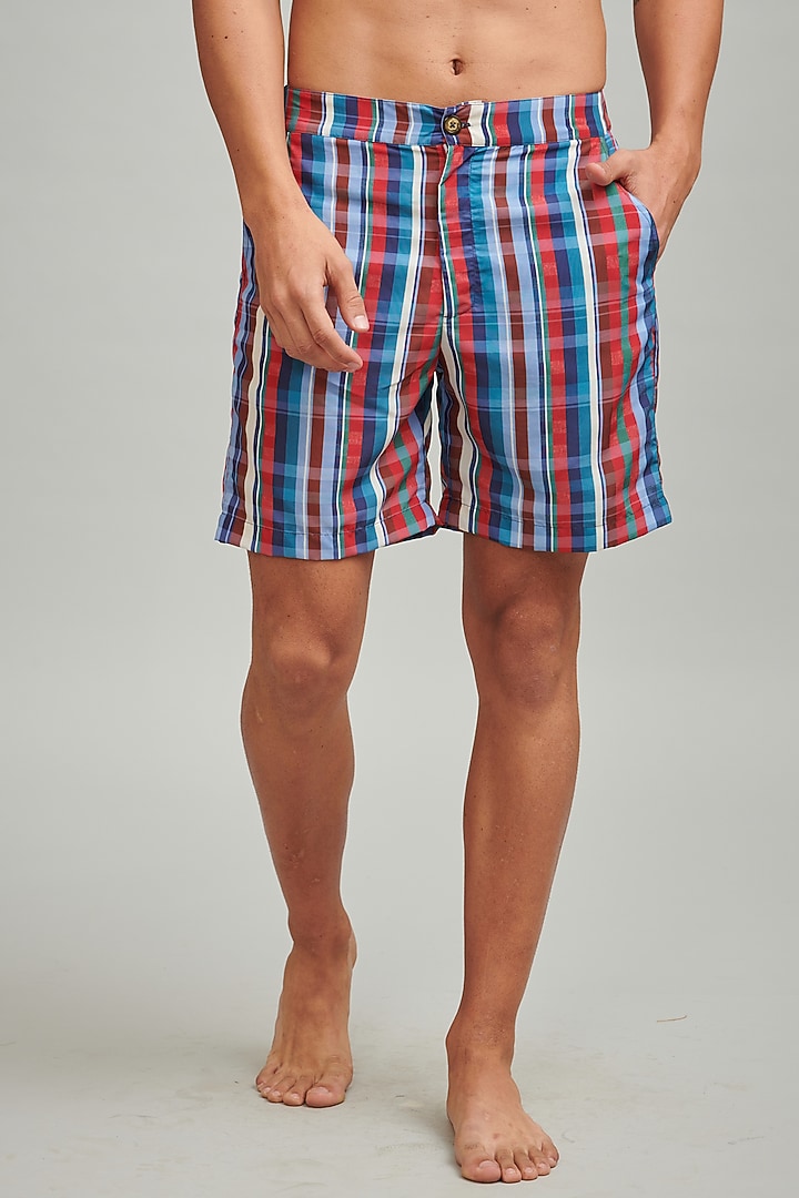 Blue Nylon Printed Semi-Elasticated Swim Shorts by Dash and Dot Men at Pernia's Pop Up Shop