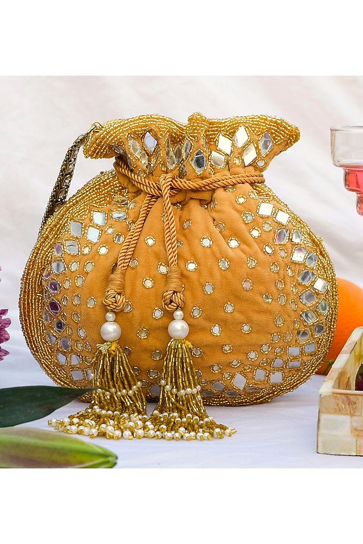 Golden Hand Embroidered Potli by EENA