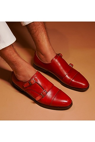 Deep Red Leather Handcrafted Double Strap Monks by Dmodot